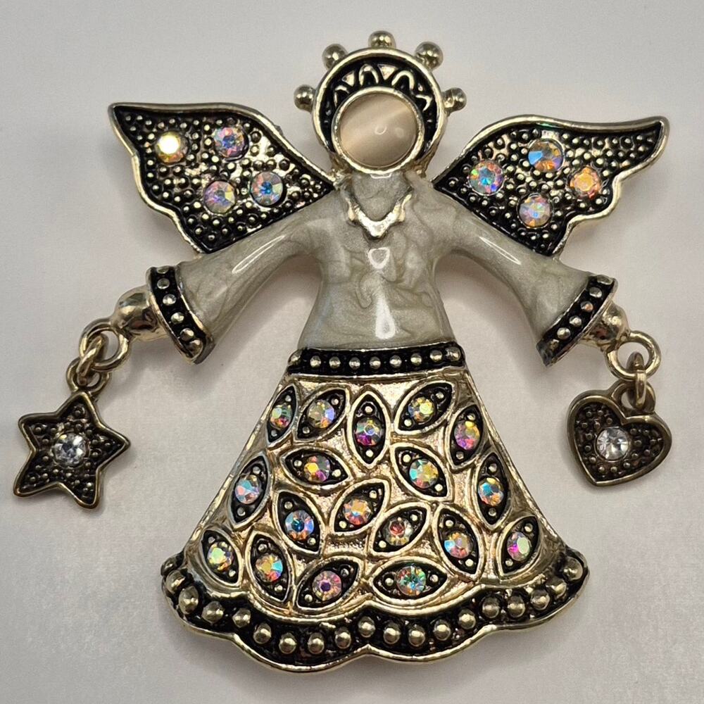 Kenneth Cole Angel Brooch Vintage Gold-tone and Aurora Borealis Rhinestones